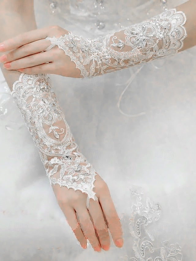 Bridal Lace Pearls with Wedding Gloves Elegant Accessories –
