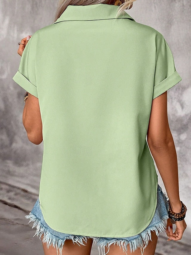 Women's Shirt Blouse Ruched Buttons Plain Elegant Stylish