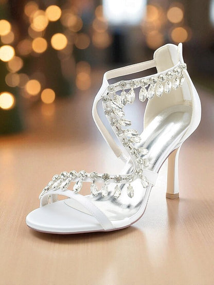 Sandals with Rhinestone White Strappy High Heel Women's