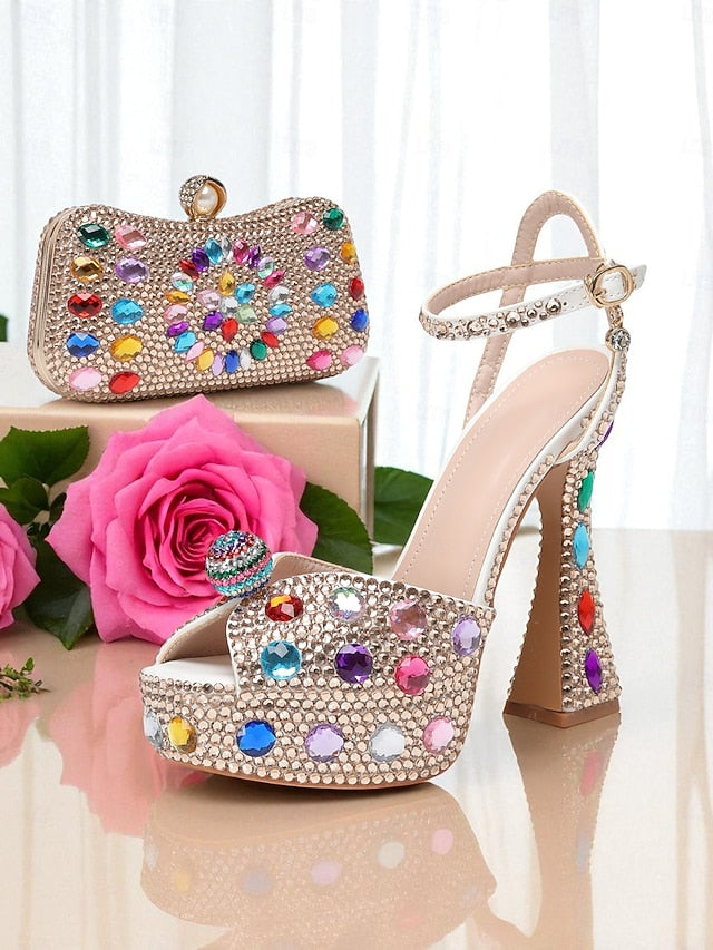 with Women's Rhinestone Platform Matching Sandals High Heel