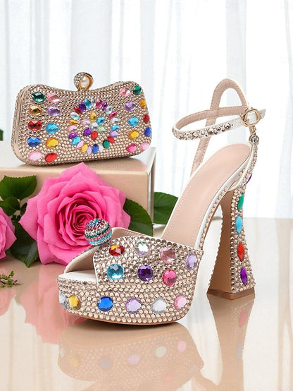 with Women's Rhinestone Platform Matching Sandals High Heel