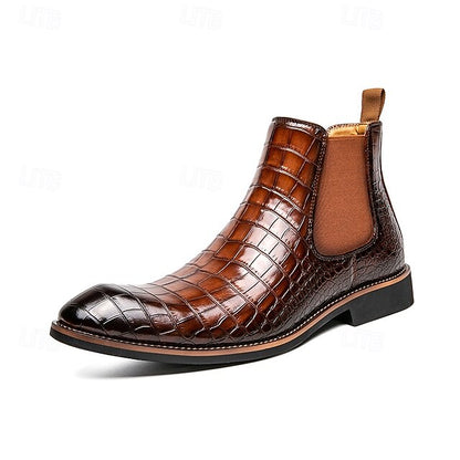 – Boots Slip-On Pattern Crocodile Men's Brown Chelsea