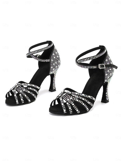 Sandals with Tan Latin Rhinestone-Embellished High Dance Heel
