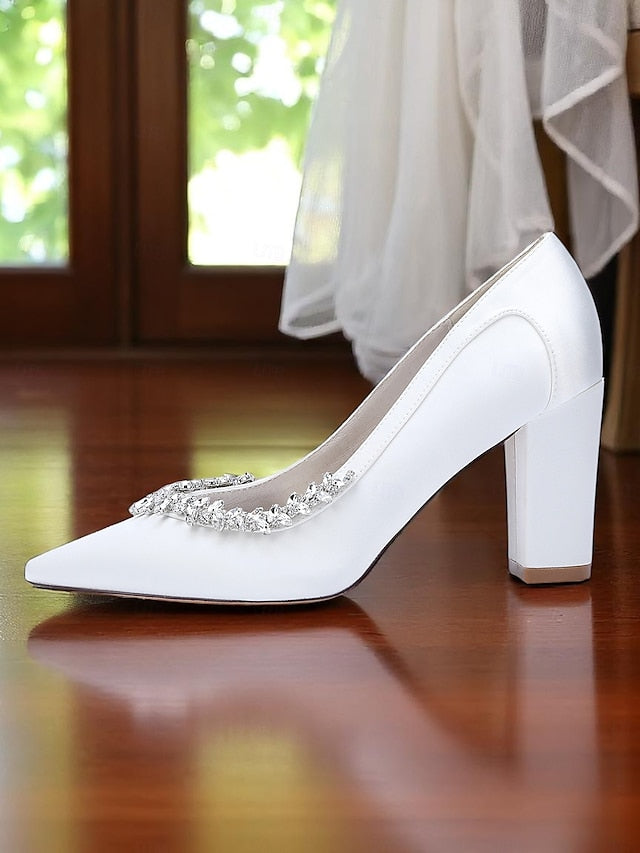 Pumps Block Pink Heel Wedding Women's Satin