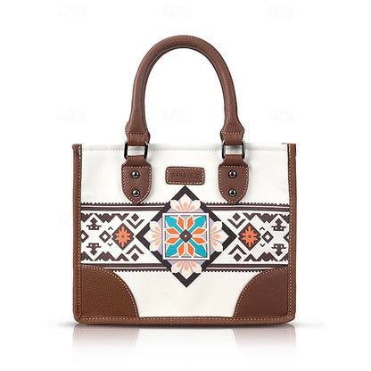 and Set Women's Ethnic Leather Faux Handbag Canvas with