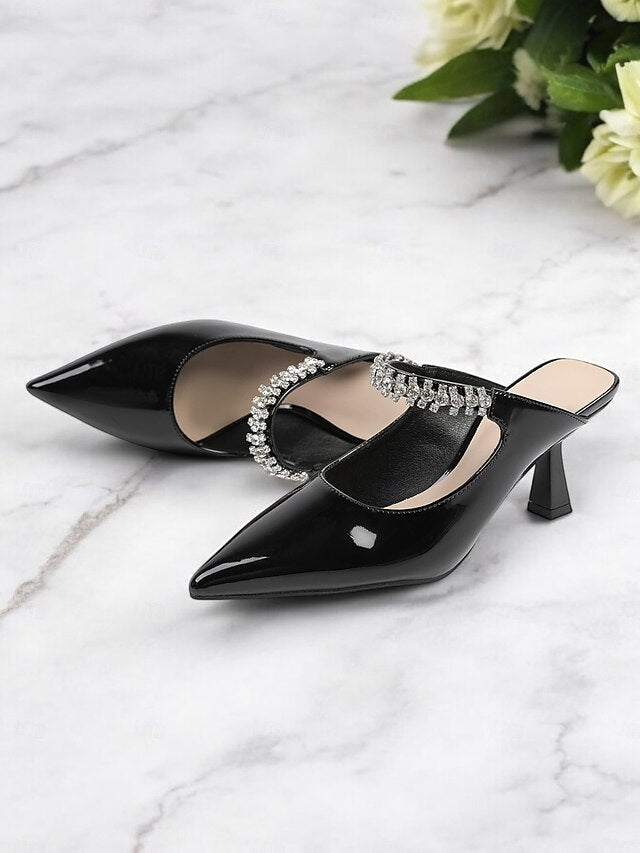 Heeled Women's Rhinestone Embellished Slip-On Pointed-Toe