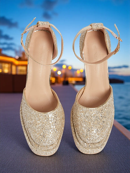 Platform Glitter High Women's Heels Gold