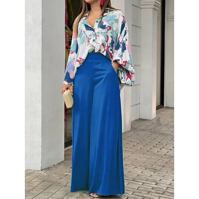 Women's Pants Sets Bolero Top Long Sleeve Shirt Collar