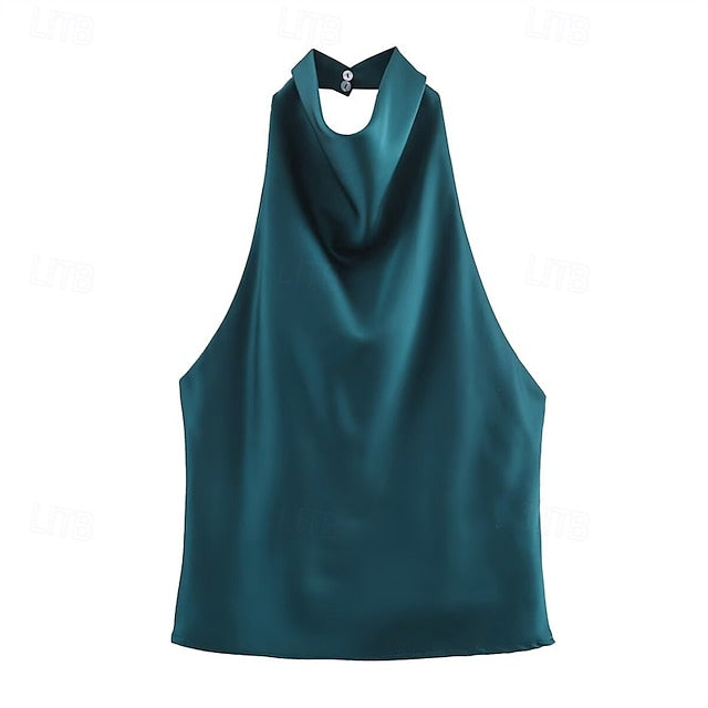 Women's Shirt Elegant Satin Top Blouse Ruched Patchwork