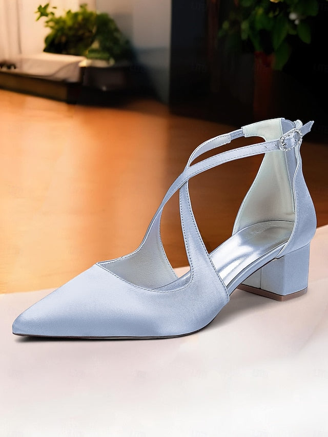 Women's Heels Ivory Elegant Pointed Satin Block Toe -