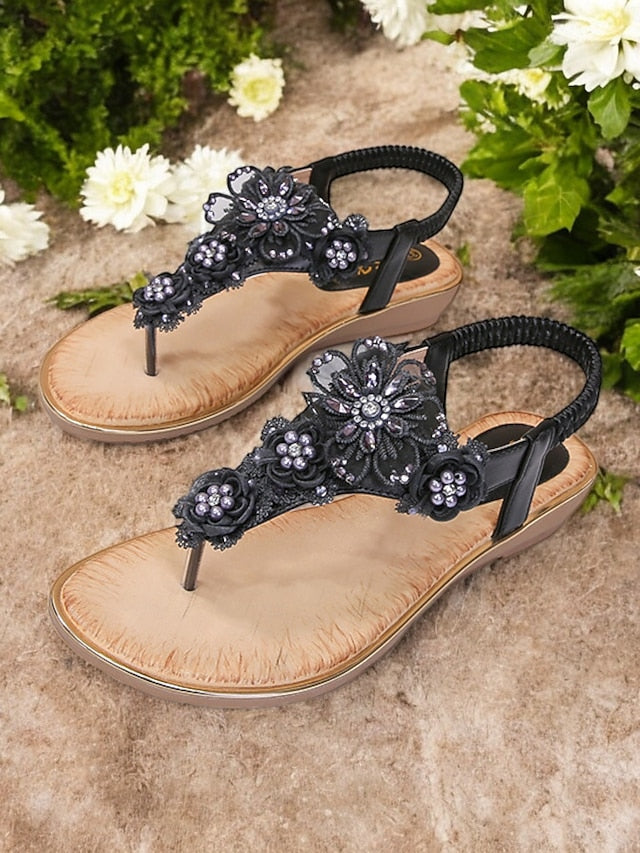 T-Strap Embellished Floral Lace Pink – Sandals Women's