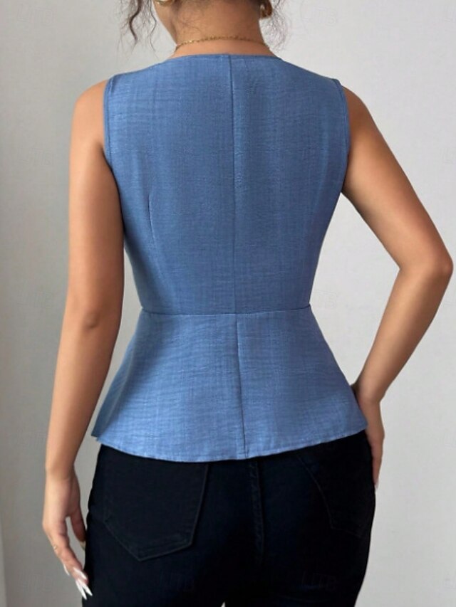 Women's Shirt Blouse Sleeveless Shirt Buttons Plain Stylish