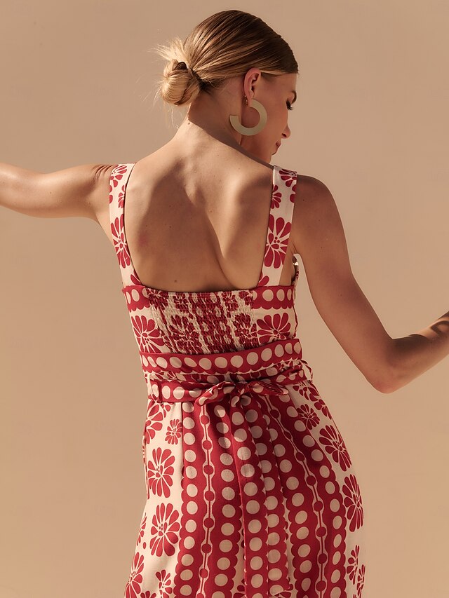 Satin Geometric Floral Print Cami Jumpsuit Vacation