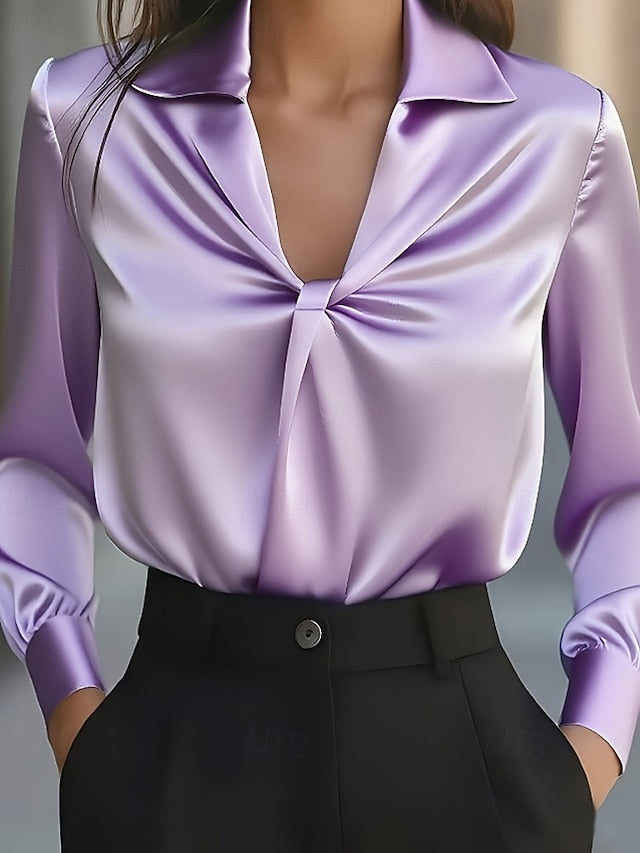 Women's Shirt Elegant Satin Top Blouse Ruched Plain Active