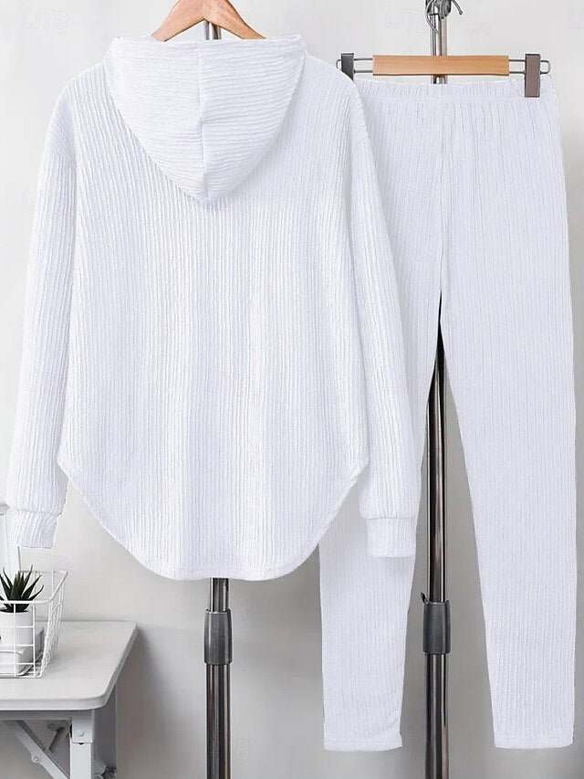 Women's Hoodie Pants Sets Long Sleeve Hooded Solid Color