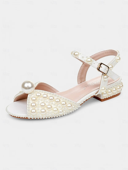 Low White Heel – Pearl-Embellished Sandals Women's
