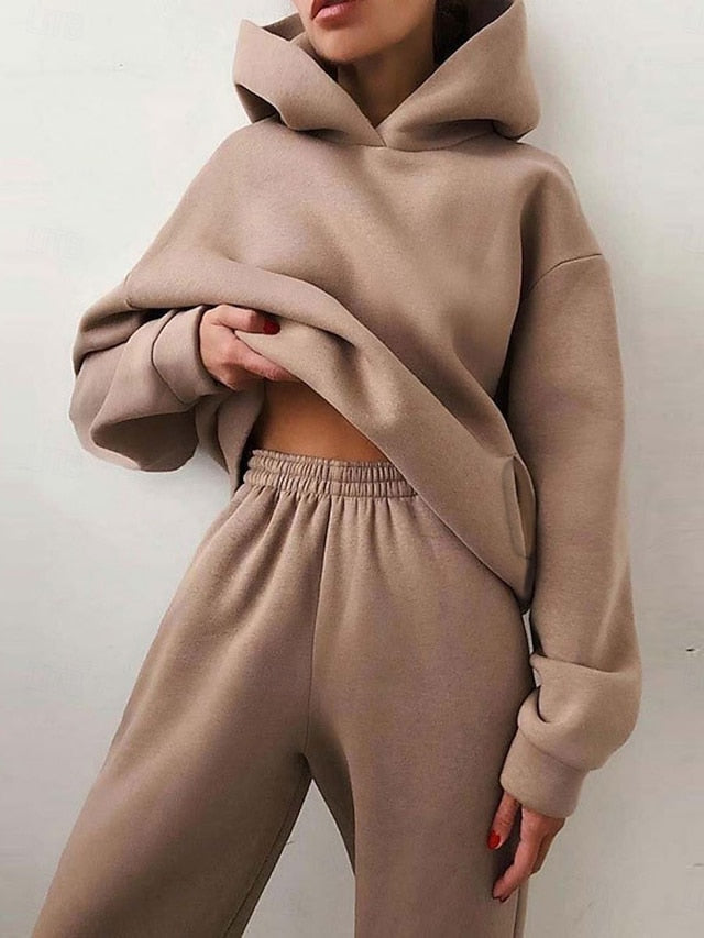 Women's Hoodie Pants Sets Bolero Top Long Sleeve Hooded