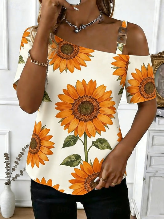 Women's T Shirt Tee Top Print Graphic Sunflower Fashion