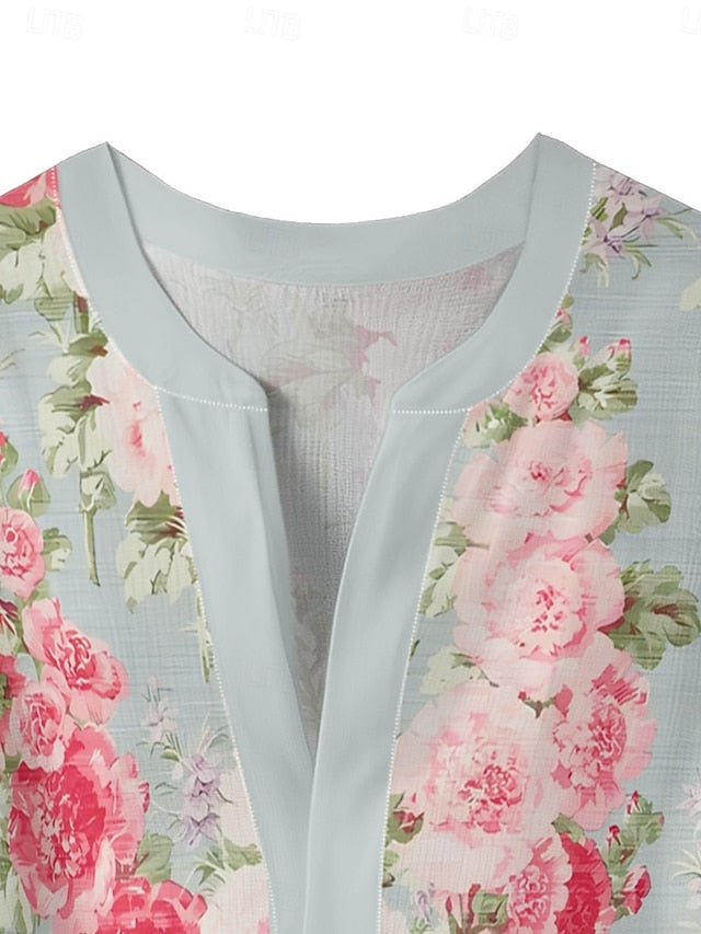 Women's Blouse Ruffle Print Floral Stylish Modern 3/4