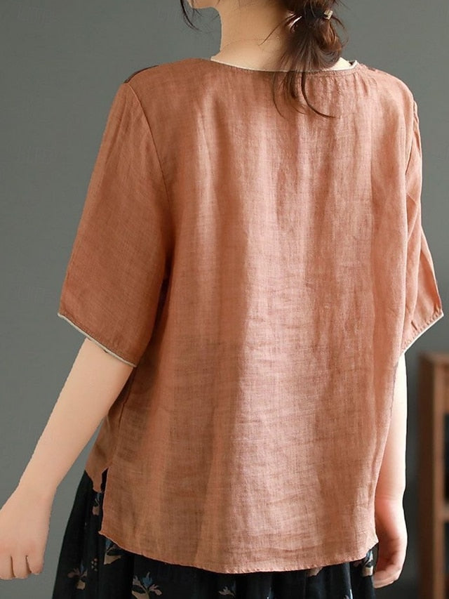 Women's Shirt Cotton Linen Shirts Blouse Faux Cotton Linen