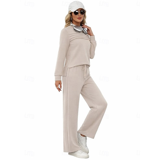 Women's Tracksuit Pants Sets Long Sleeve Crew Neck Plain