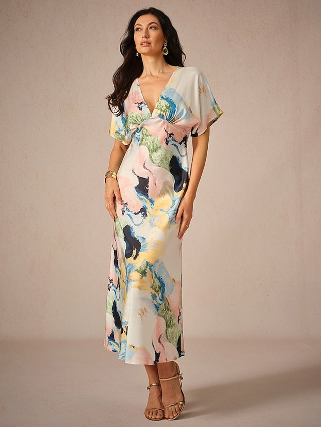 Women's Wedding Guest Dress Elegant Tie Dye Maxi Dress