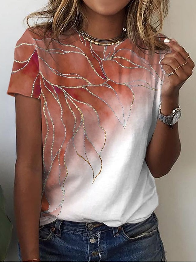 Women's T Shirt Basic Marble Print Short Sleeve Regular