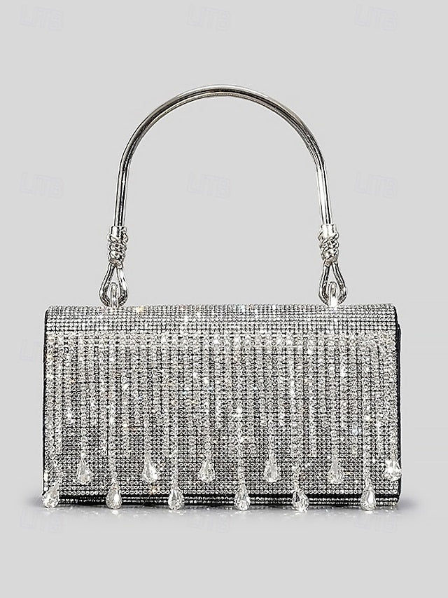 Handbag with Chain Women's Silver Evening Crystal Elegant