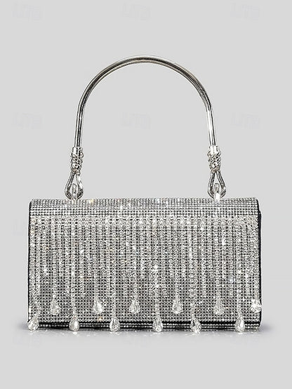Handbag with Chain Women's Silver Evening Crystal Elegant