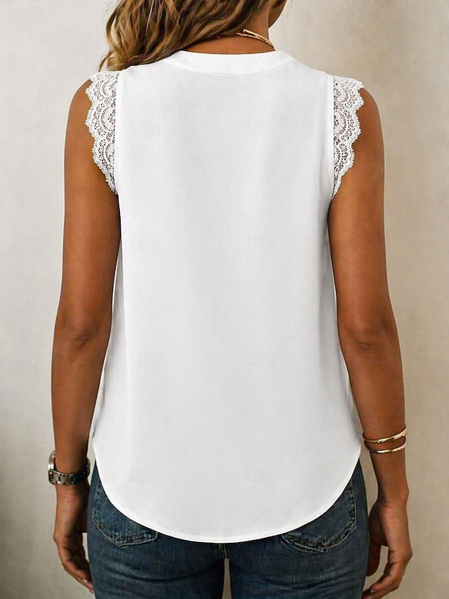 Women's Lace Shirt Blouse Chiffon Tops Patchwork Plain