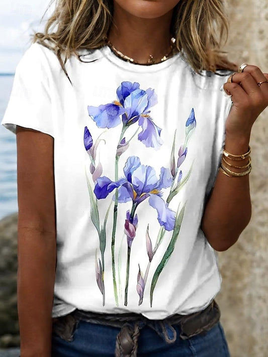 Women's T Shirt Print Floral Casual Short Sleeve Notched
