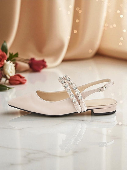 Pointed Rhinestone Toe Women's - Slingback Flats Satin