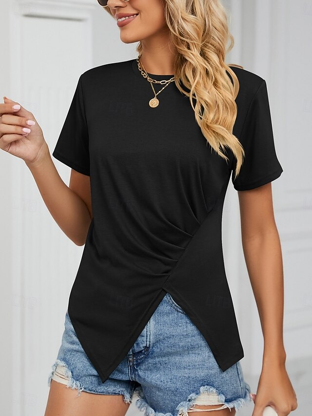 Women's T Shirt Tee Top Ruched Plain Fashion Stylish