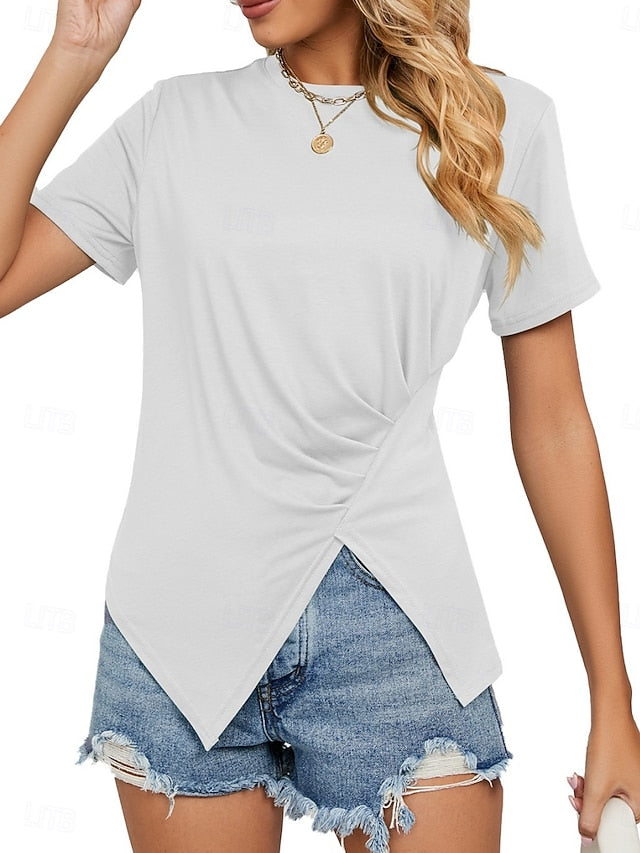 Women's T Shirt Tee Top Ruched Plain Fashion Stylish