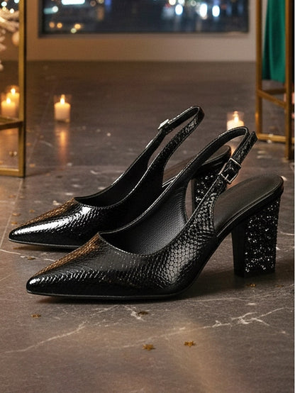 Pointed - Slingback Gold with Toe Heel Pumps Women's Block