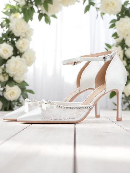 Heels High Lace White Women's Satin