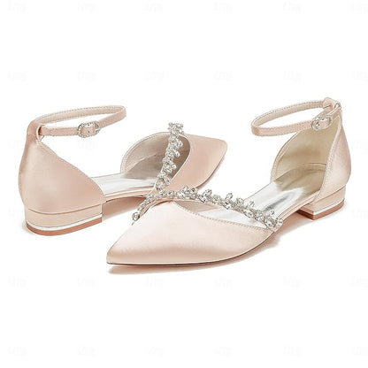 White Satin – Pointed Toe Wedding Flats Women's Elegant