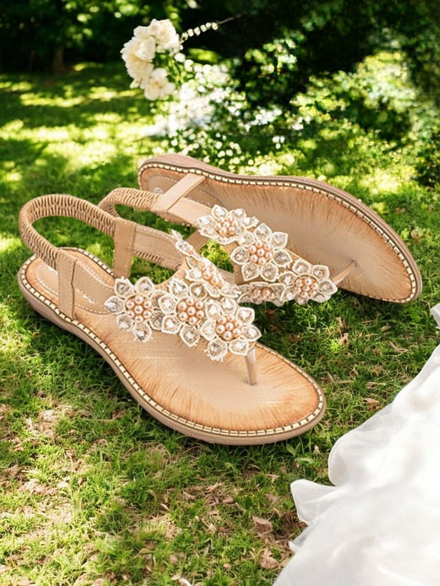 Design Beaded Flat Slip-Ons Floral with Comfortable