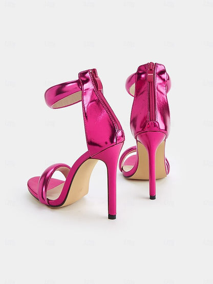 - Metallic Heels for Stiletto Fuchsia Ankle Strap Women