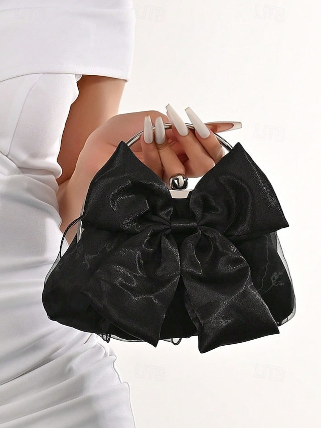 Elegant Bow Women's Satin Clutch Bag Pearl – Evening