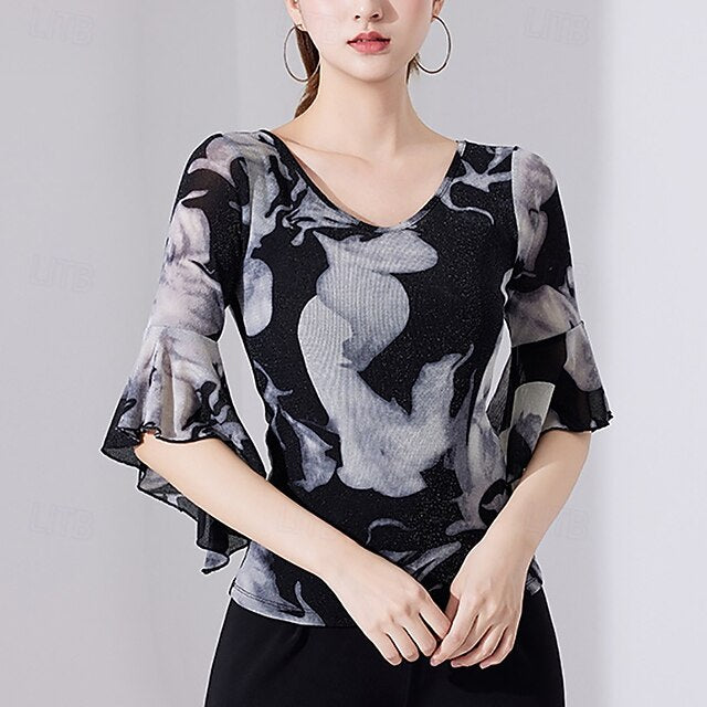 Latin Dance Top Lace Printing Pure Color Women's
