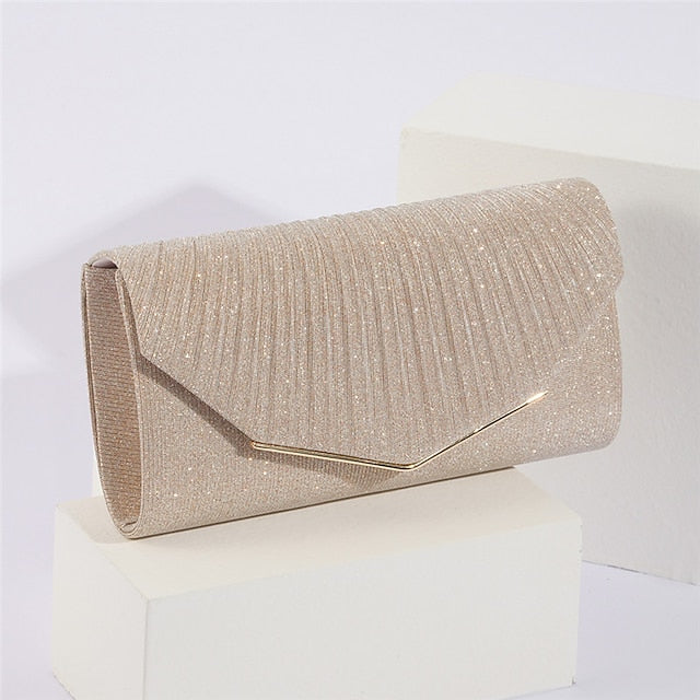 Clutch Elegant Evening Gold with Bag Metal Women's Glitter