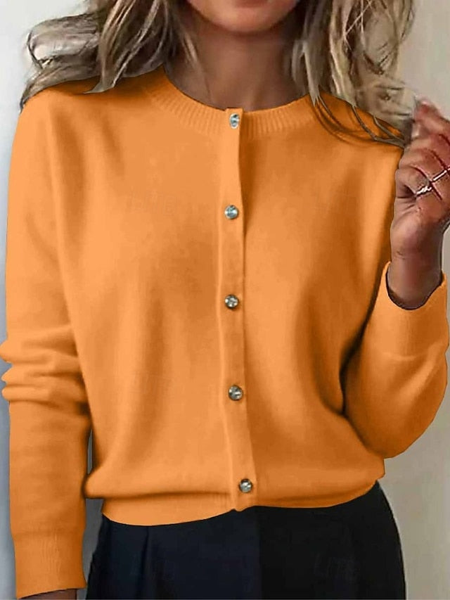 Women's Cardigan Daily Crew Neck Buttons Long Sleeve