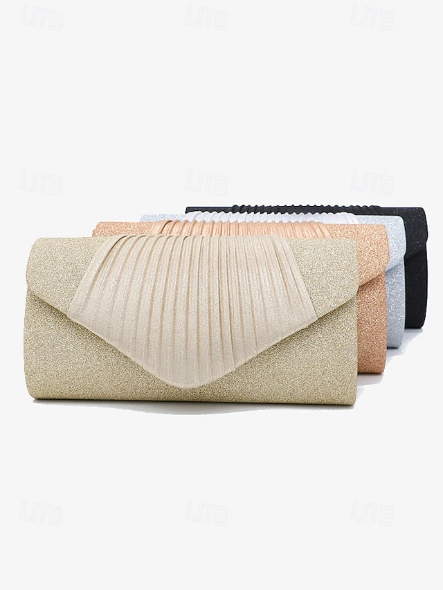 – with Pleated Evening Glitter Bag Champagne Design Clutch