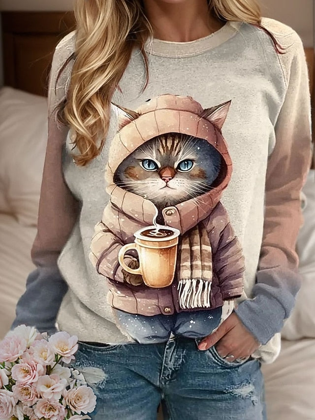 Women's Sweatshirt Pullover Cat Casual Sports Active