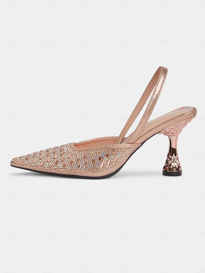 Slingback Heels with Gold Geometric Women's Rhinestone Rose