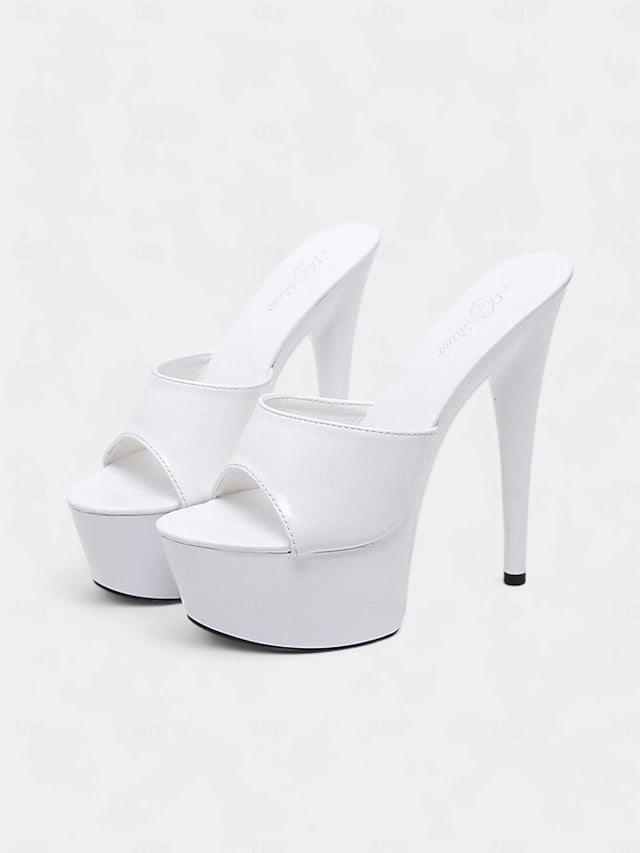 High with Patent Red Platform Heels Leather Women's