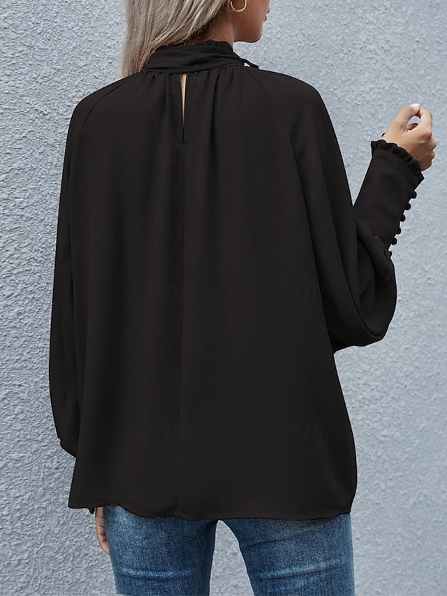 Women's Shirt Elegant Satin Top Blouse Lace up Buttons