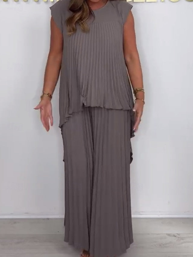Women's Pants Sets Bolero Top Sleeveless Round Neck Plain