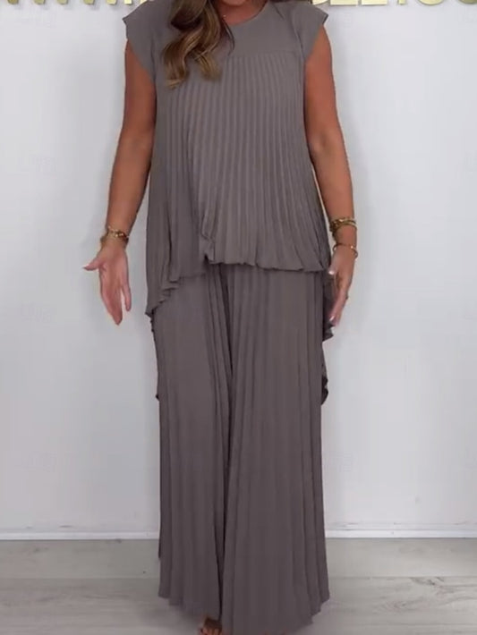 Women's Pants Sets Bolero Top Sleeveless Round Neck Plain